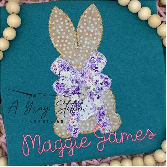 Zig Zag Applique Single Easter Bunny with Bow Quick Stitch Machine Embroidery Design