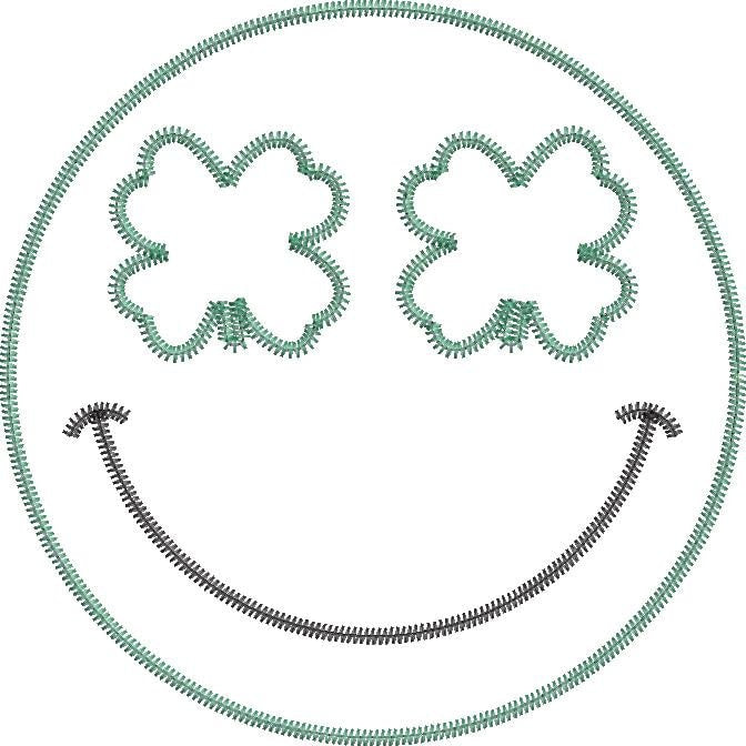 Shamrock Smiley Face Zig Zag Applique Machine Embroidery Design St. Patrick's Day