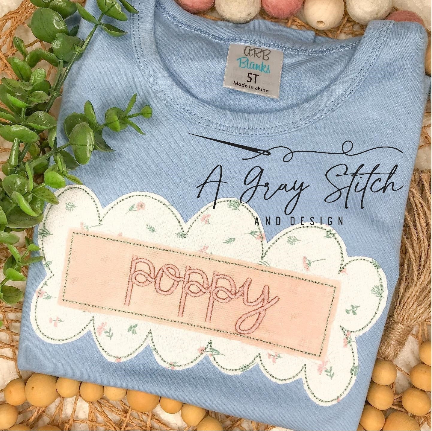 Bean Stitch Applique Scallop Name Frame Machine Embroidery Design