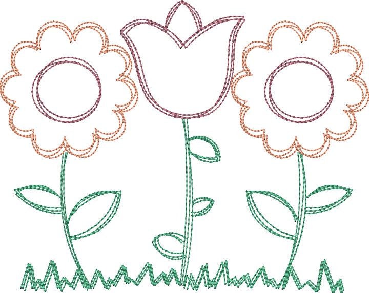 Scratchy Spring Flowers Scene Machine Embroidery Quick Stitch Design