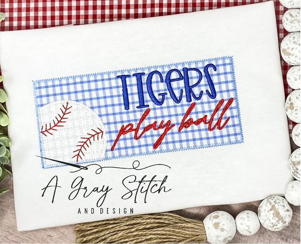 Play Ball Baseball Zig Zag Applique Quick Stitch Machine Embroidery Design