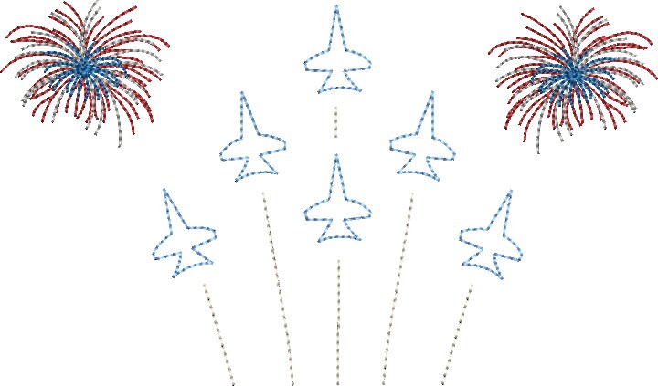 Blue Angels Fireworks Independence Day Memorial Day Machine Embroidery Quick Stitch Vintage Design