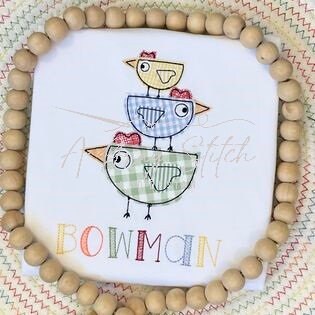 Bean Stitch Applique Stacked Cute Chickens Quick Stitch Machine Embroidery Design