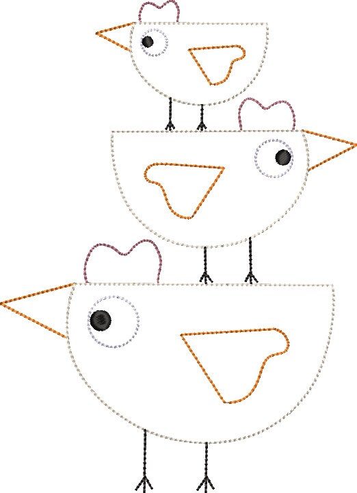 Bean Stitch Applique Stacked Cute Chickens Quick Stitch Machine Embroidery Design