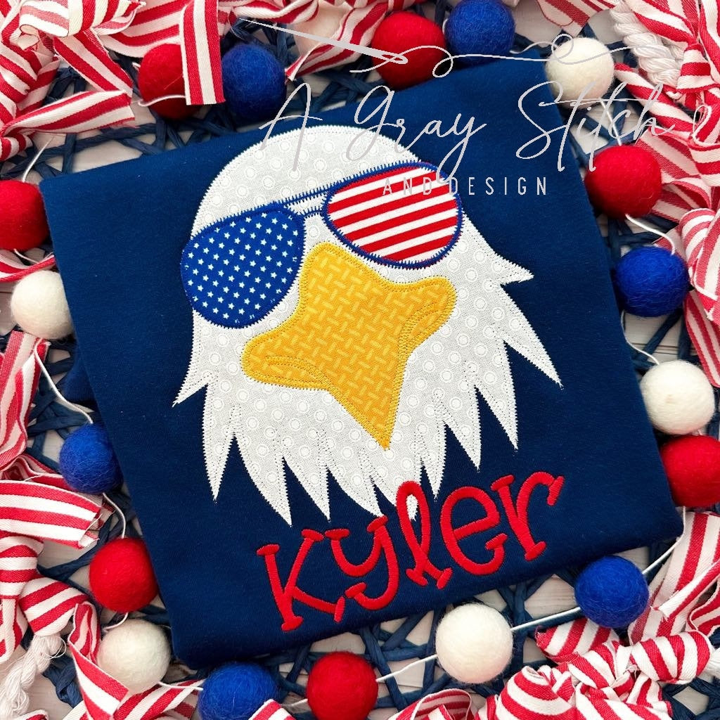 Free Bald Eagle Zig Zag Applique Machine Embroidery Quick Stitch Memorial Day Independence Day