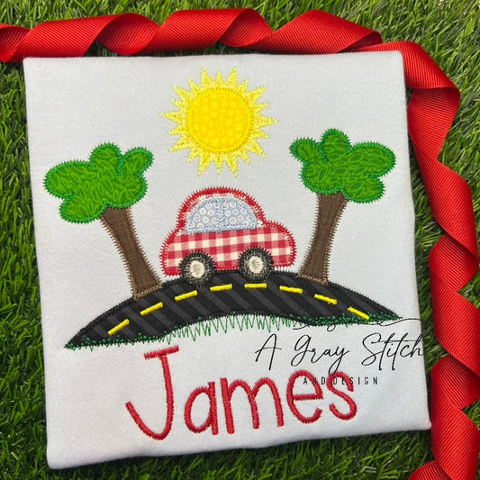 Zig Zag Applique Riding Car Summer Boys Machine Embroidery Design