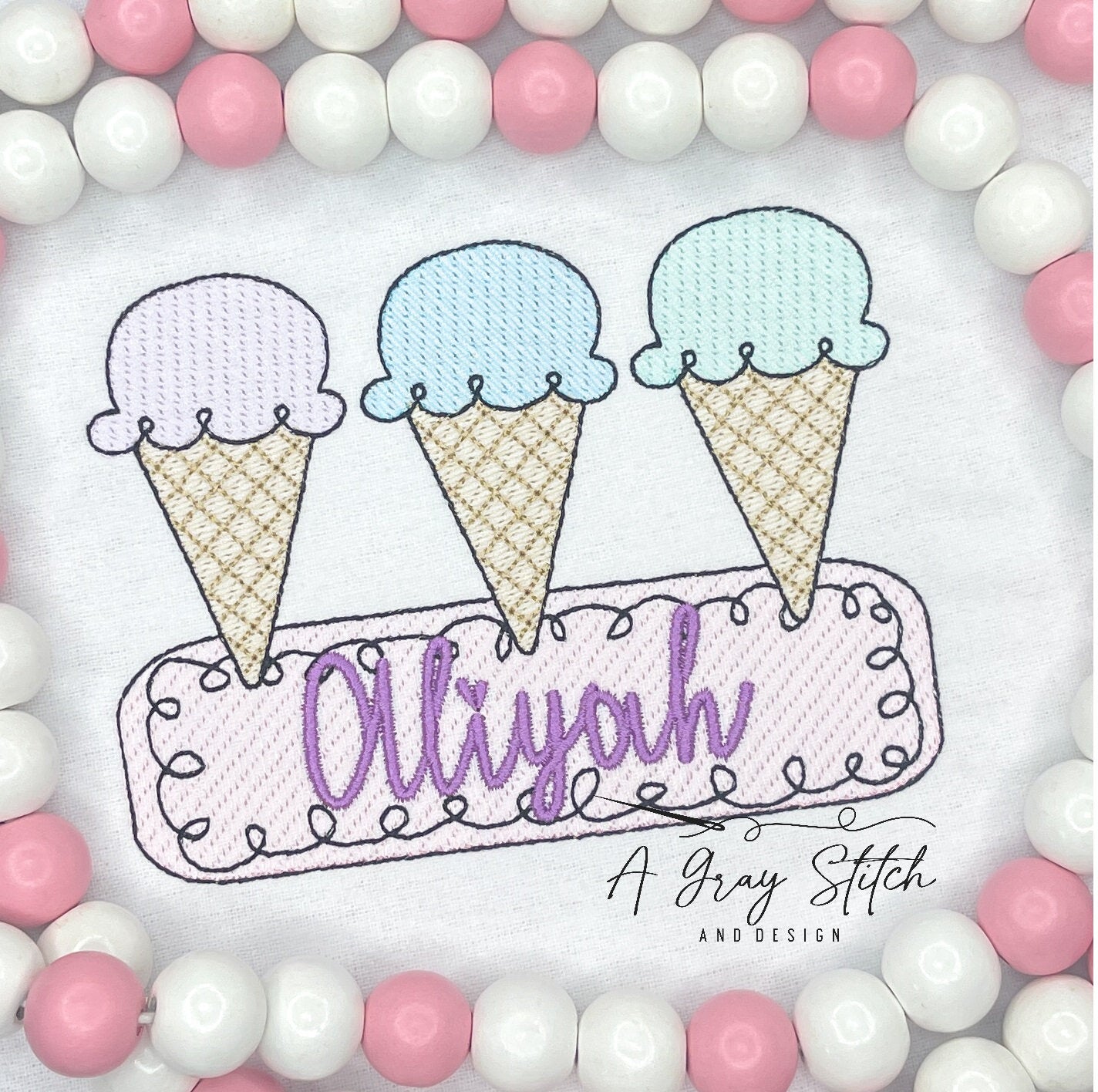 Sketch Fill Ice Cream Trio Quirky Machine Embroidery Quick Stitch Design