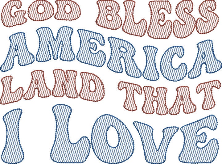 God Bless America Wavy Text Machine Embroidery Sketch Fill Quick Stitch Design