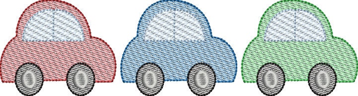 Sketch Fill Riding Car Trio Quick Stitch Boy's Machine Embroidery Design